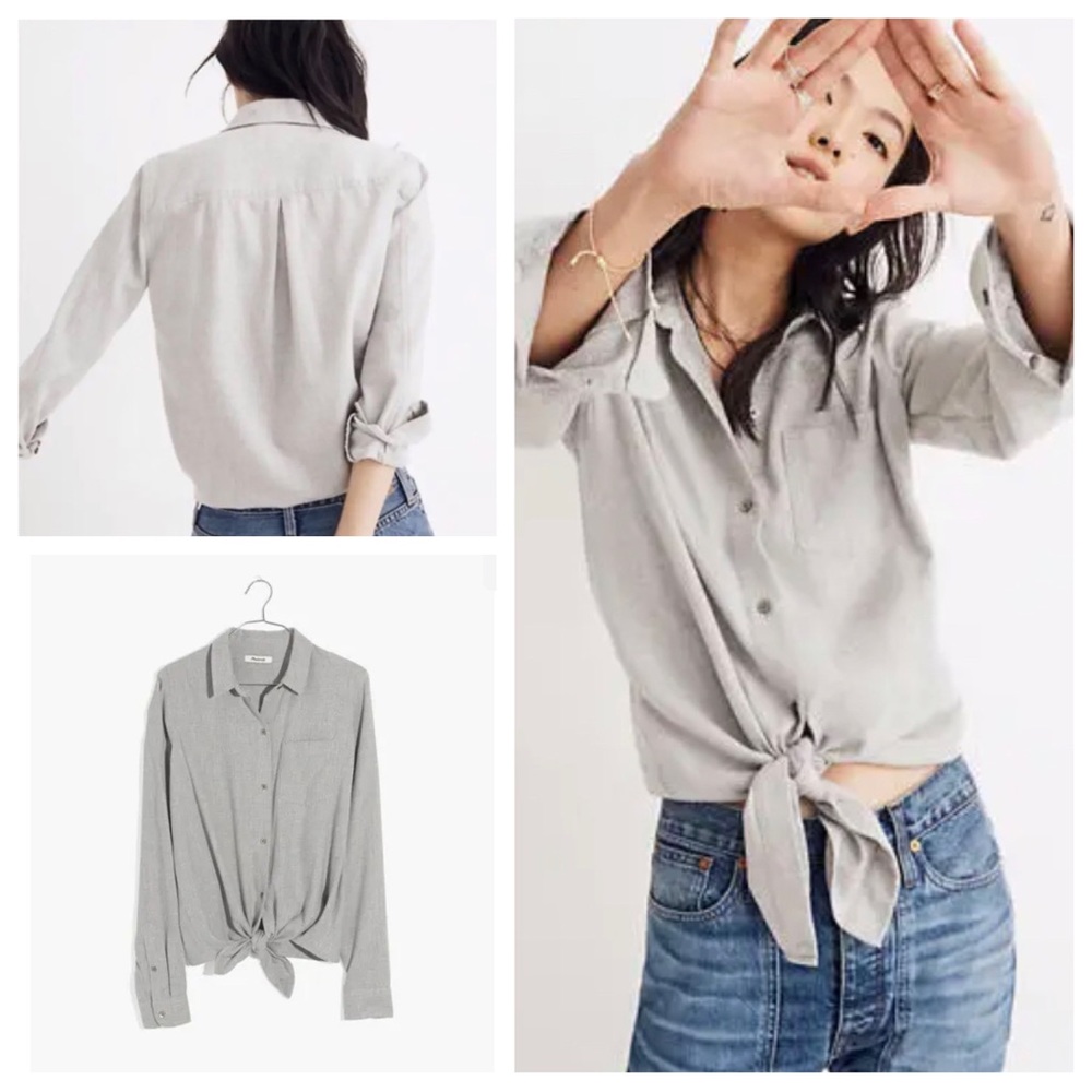 Madewell Flannel Front Tie Button Down Shirt